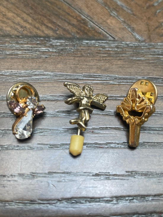 Vintage Jewelry - Vintage Brooch Lot Gold Tone Rhinestone Fairy Angel Pins Mixed Bundle